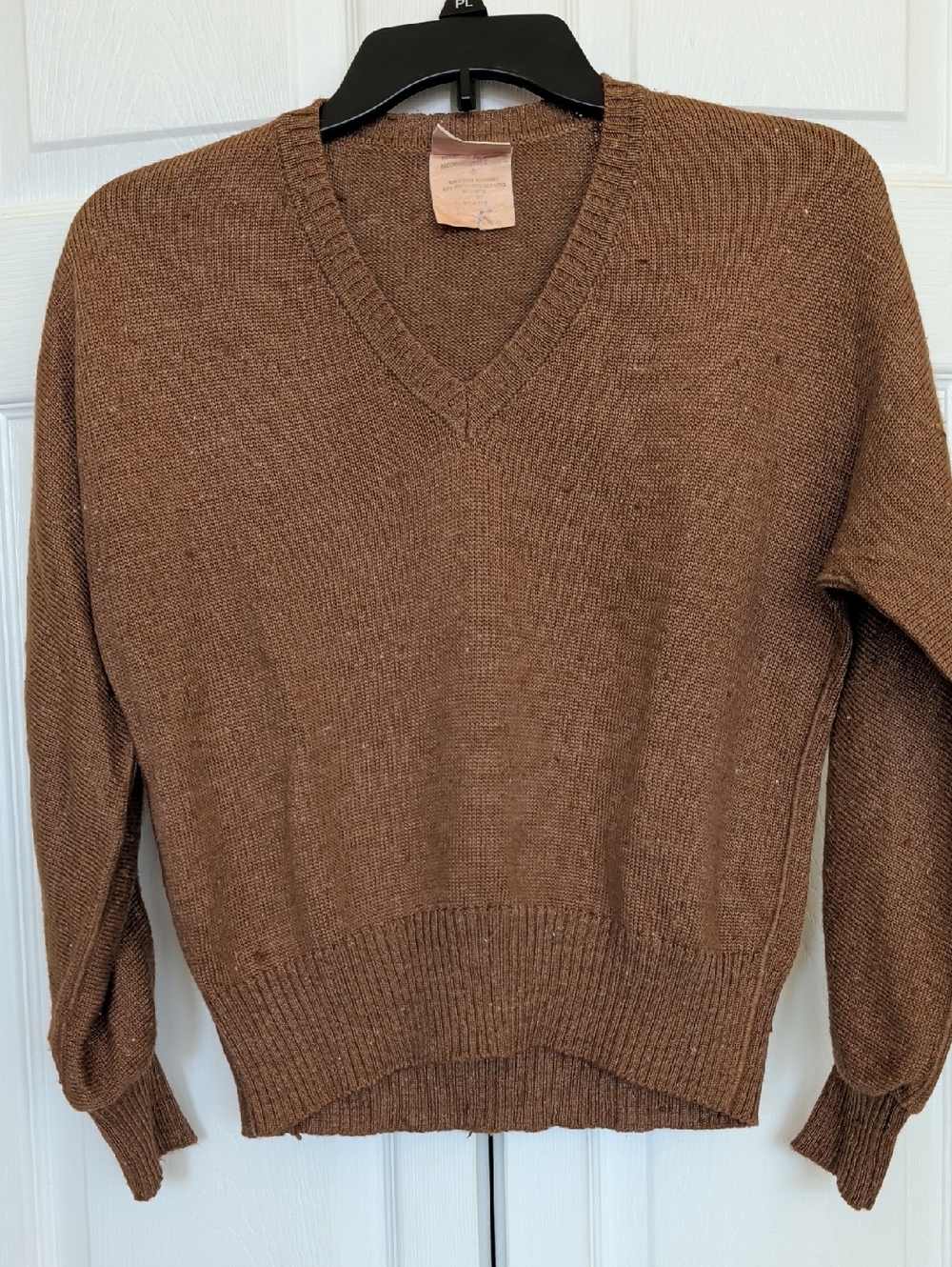 Vintage Women's V-Neck Knit Sweater in Brown